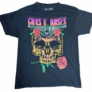Guns N’ Roses US Tour 1991 Graphic Band Tee Shirt Size M Black Skull Roses